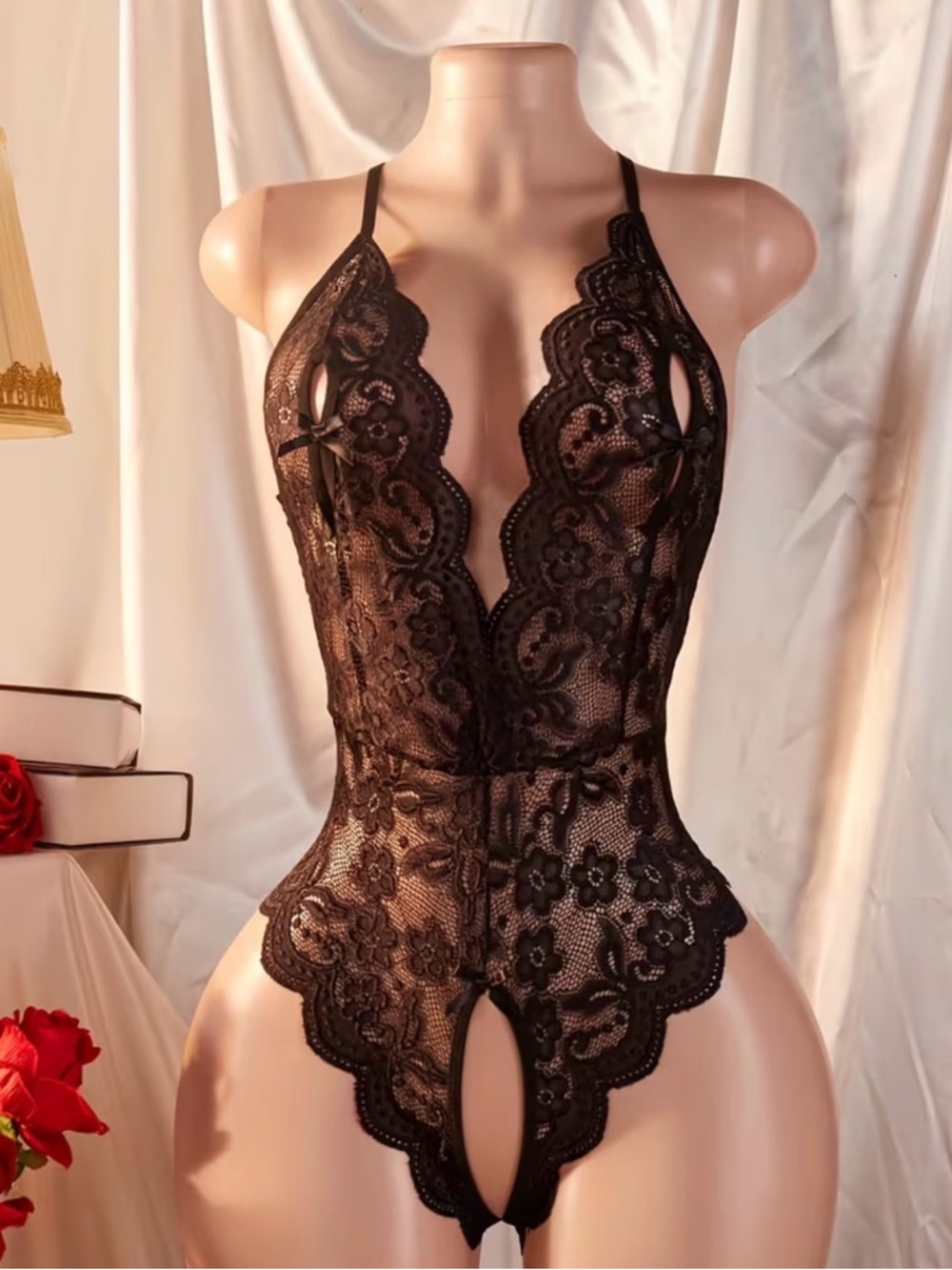 Others Follow Black Lace Halter Teddy Bodysuit